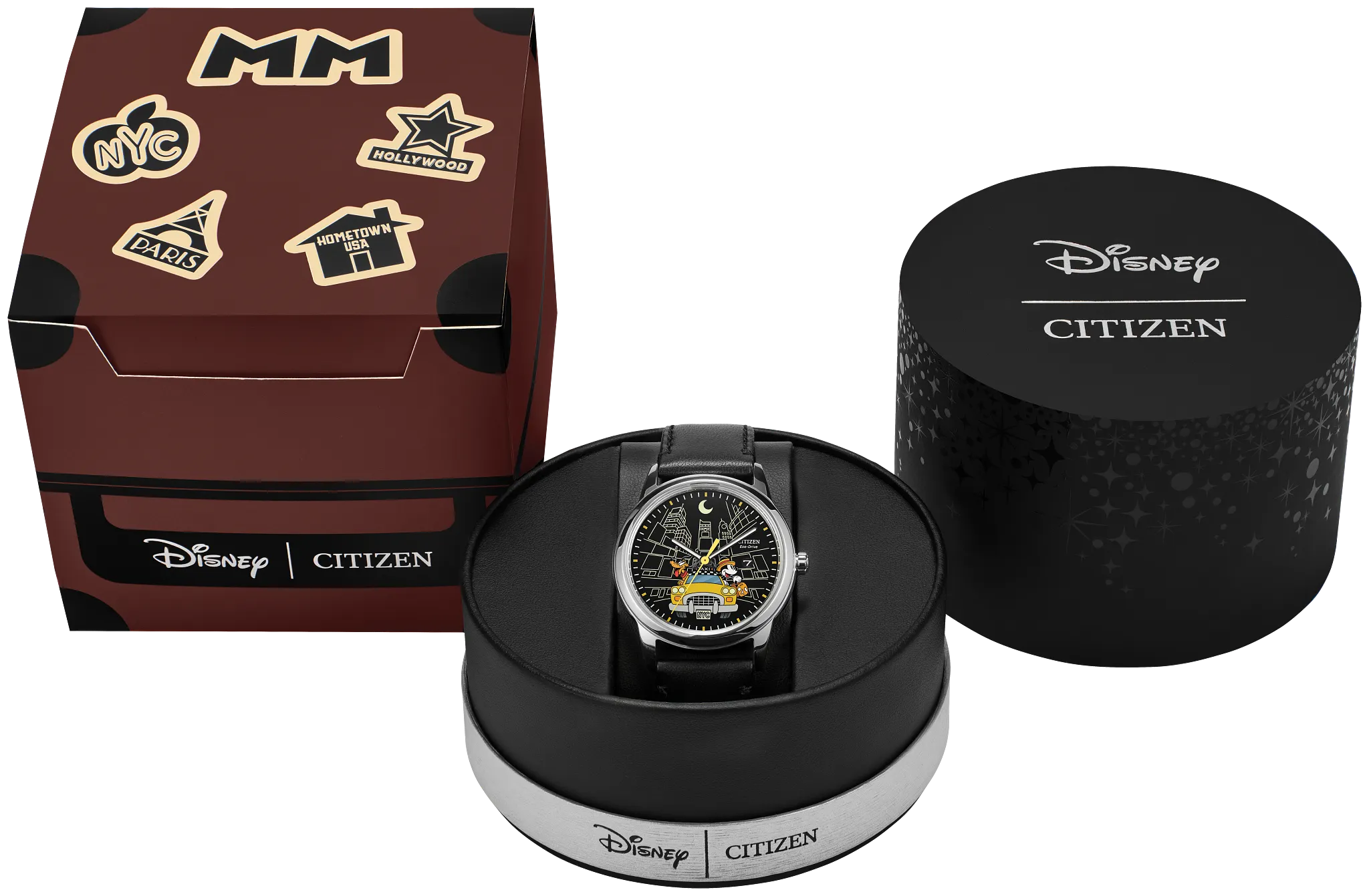 Mickey Mouse & Pluto Take NYC Black Dial Leather Strap AW1860-01W